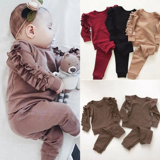 Kids Ruffles Jumper Long Sleeve Sweatshirt Pants