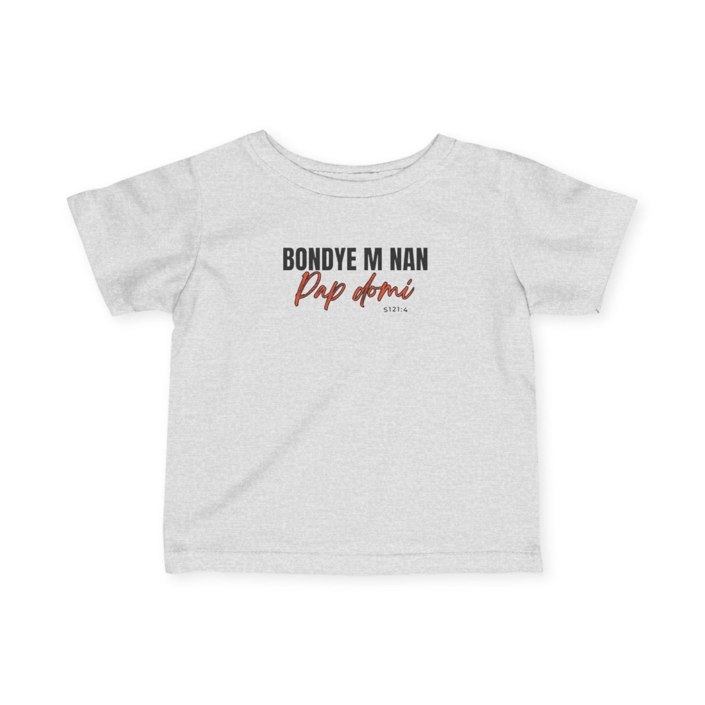 Gray t-shirt with text on a white background