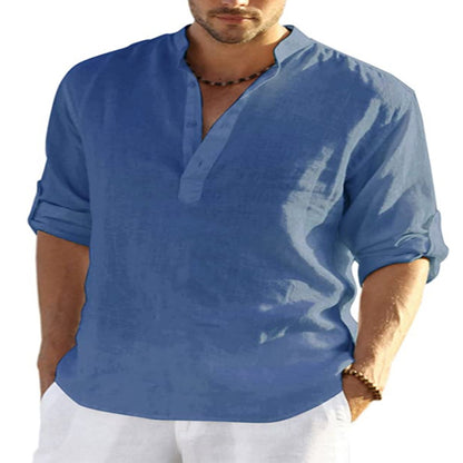 Cotton Linen Long Sleeve Shirt Loose Stand Collar