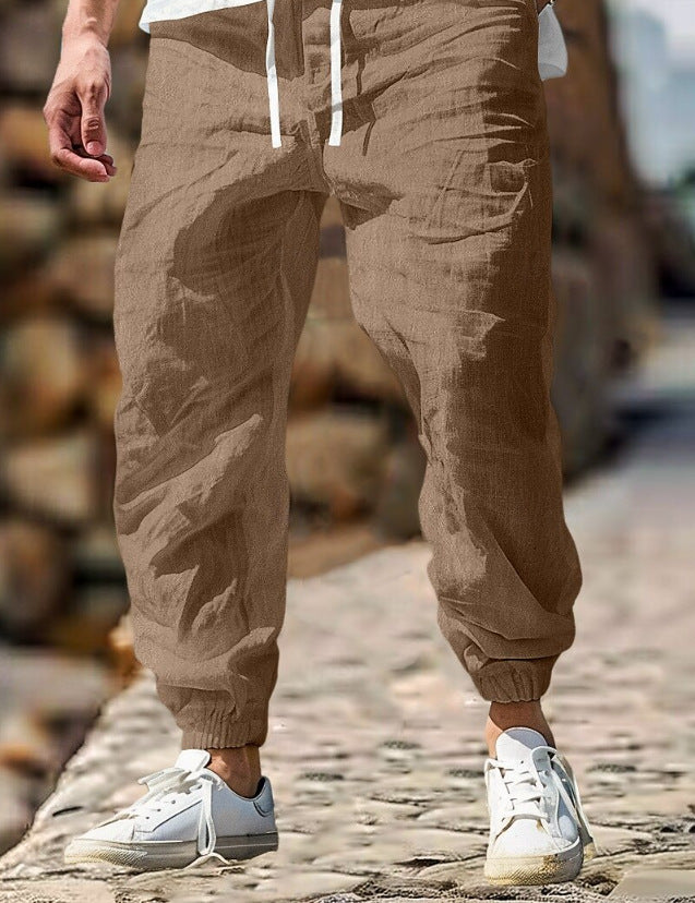 Men's Linen Trousers Elastic Waist