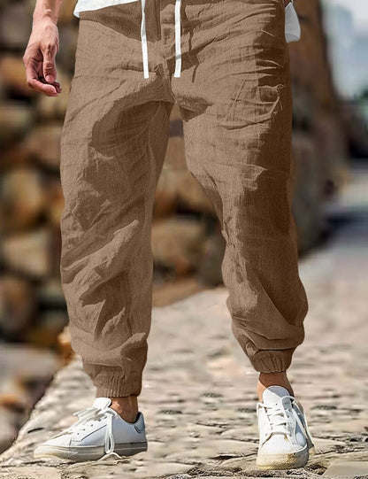 Men's Linen Trousers Elastic Waist