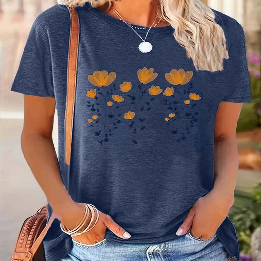 Women's Yellow Floral Short Sleeve Tee