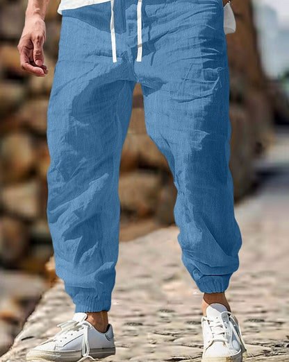 Men's Linen Trousers Elastic Waist
