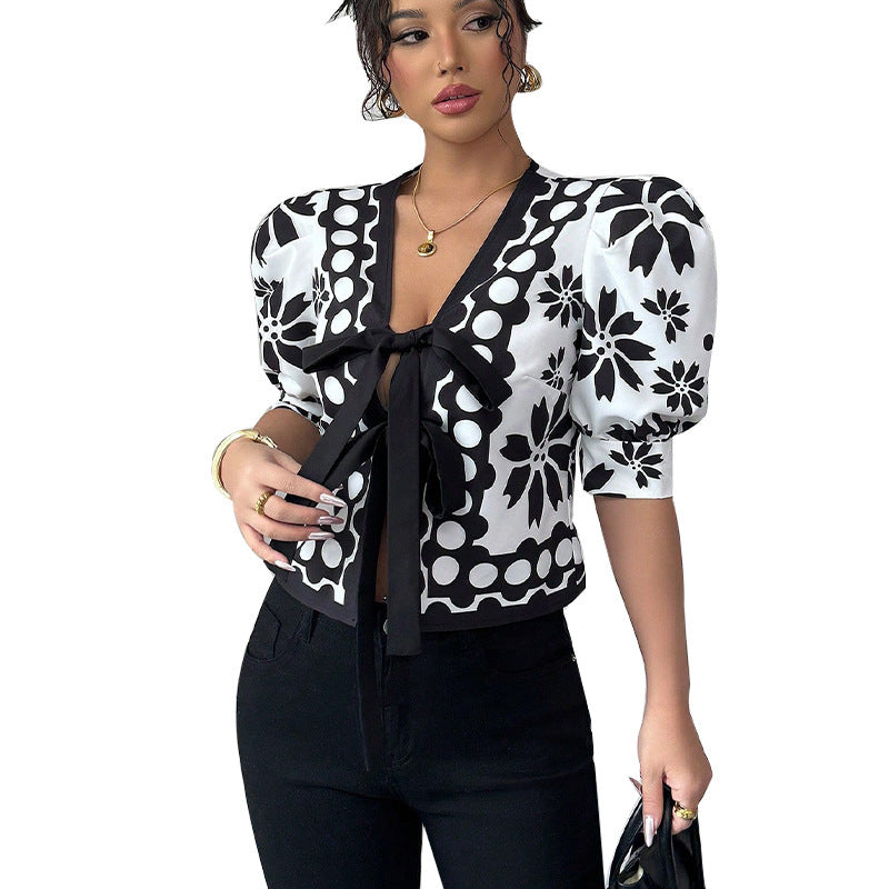 New French Pattern Lantern Half Sleeve Shirt