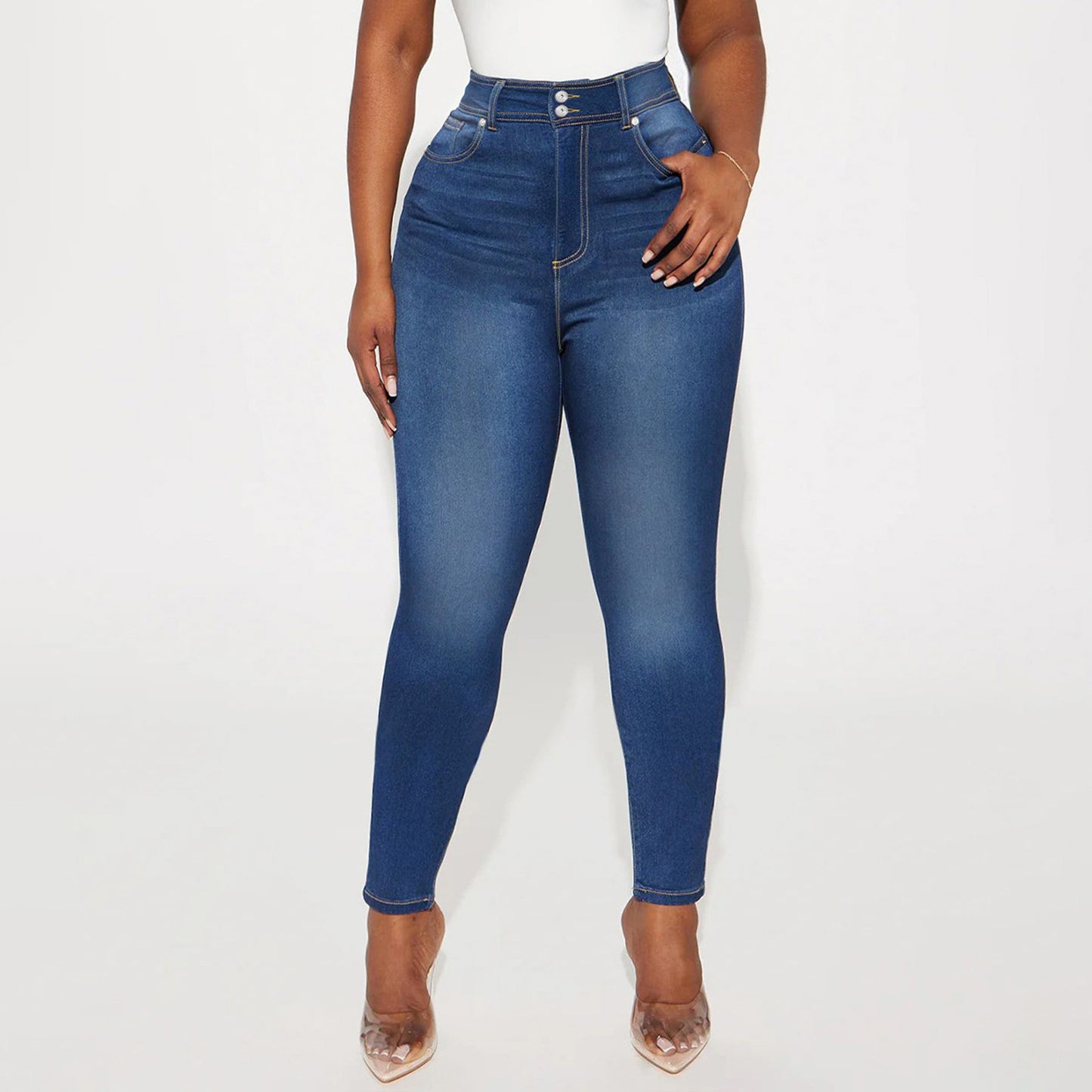 Dark Blue Fitted Pencil Jeans