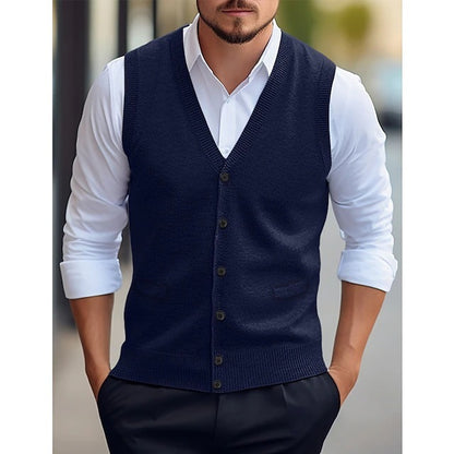 Sleeveless Wool Knit Cardigan Men's Vest