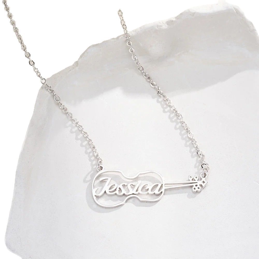 Stainless Steel Guitar Hollow Name Necklace