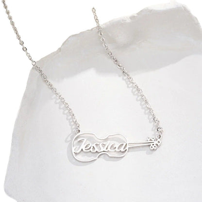 Stainless Steel Guitar Hollow Name Necklace