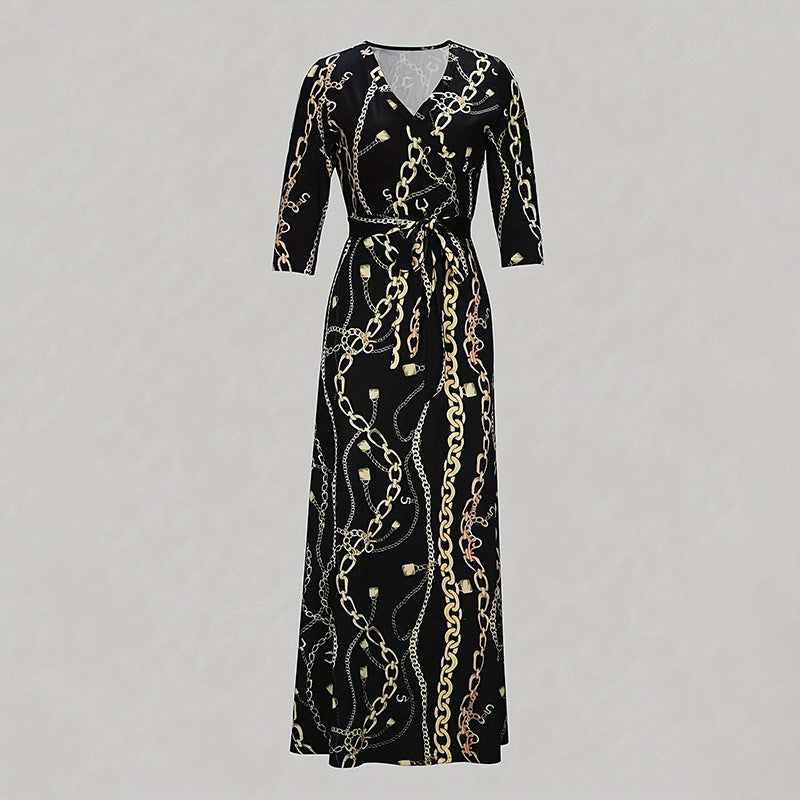 Elegant Half-Sleeve Belted Waist Women's Dress