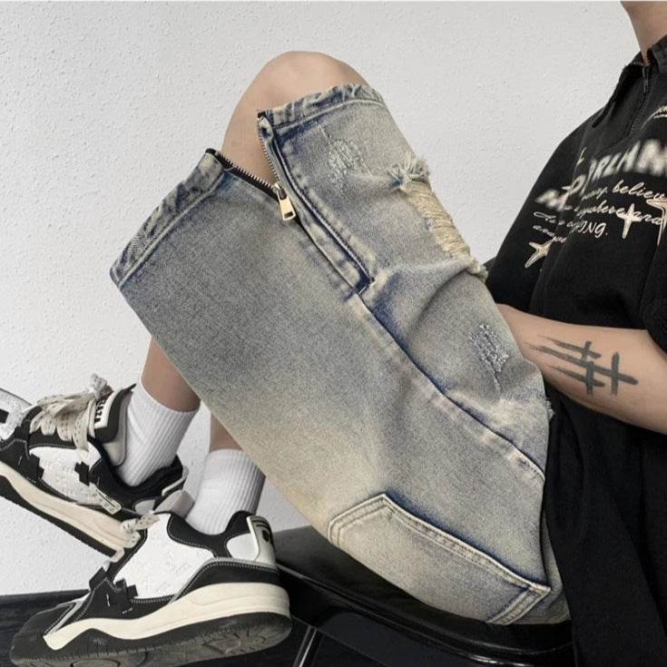 Tattered Jeans Denim Shorts Wide Leg