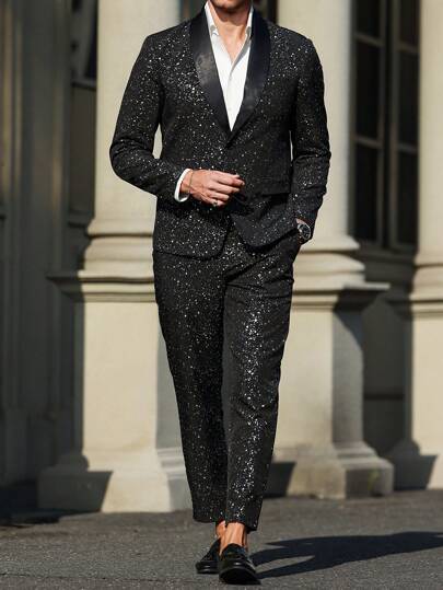 Black Suit Adorned With Glittering White Sequins
