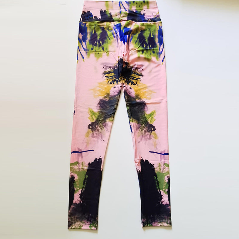 Ink Pattern High Waist Fitness Leggings Pants