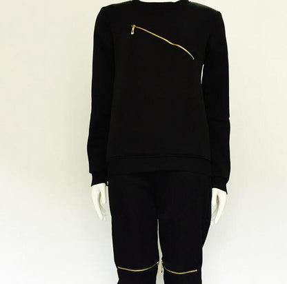 Sexy zipper plus velvet long sleeve sweater suit