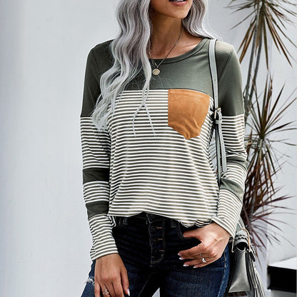 Striped stitching contrast color T-shirt