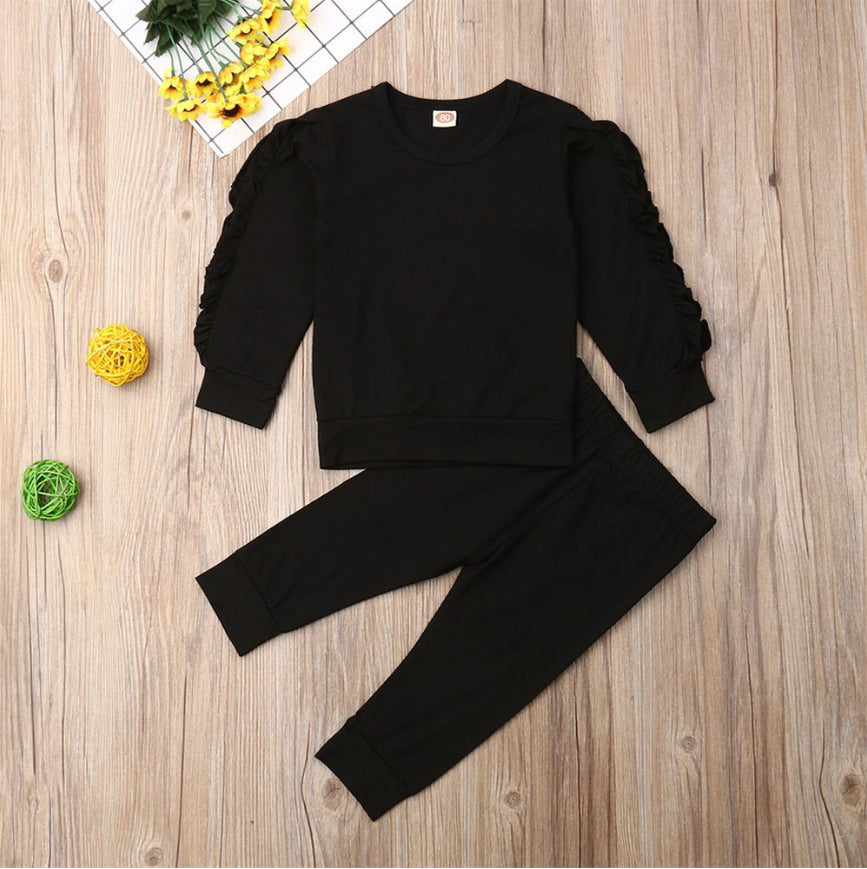 Kids Ruffles Jumper Long Sleeve Sweatshirt Pants
