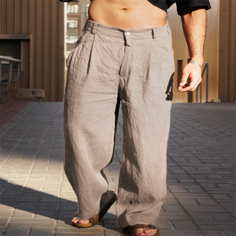 Men's Linen Pleated Wide-leg Pants