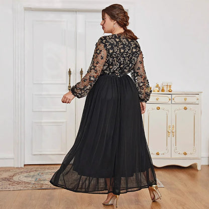 Muslim European And American Plus Size Dress V-neck Black Panel