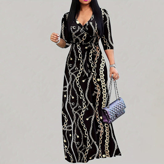 Elegant Half-Sleeve Belted Waist Women's Dress