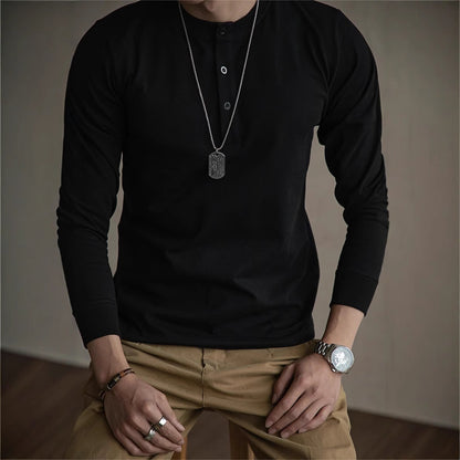 Henley Shirt Slim Cotton T-shirt