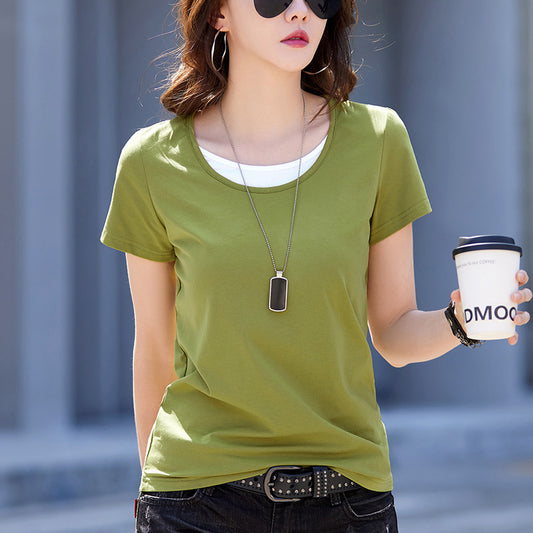 Two-piece Top Round Neck Short Sleeve T-shirt