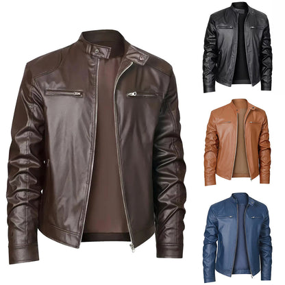 Men's Slim Fit Leather Jacket Zipper