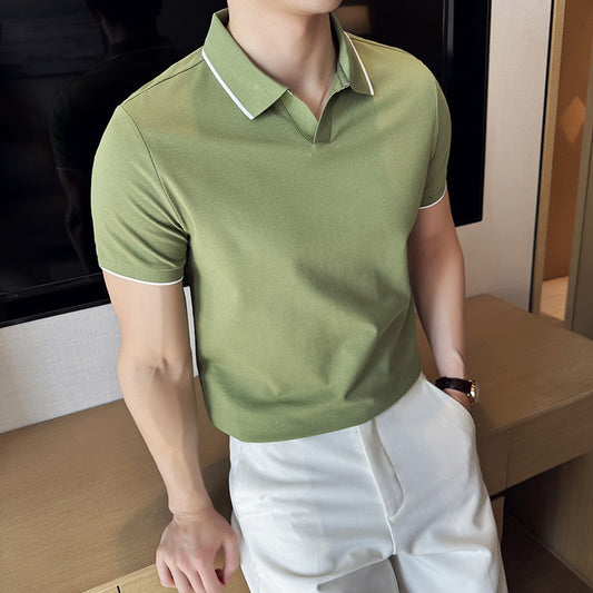 Cotton Lapel Short Sleeve Polo T-Shirt
