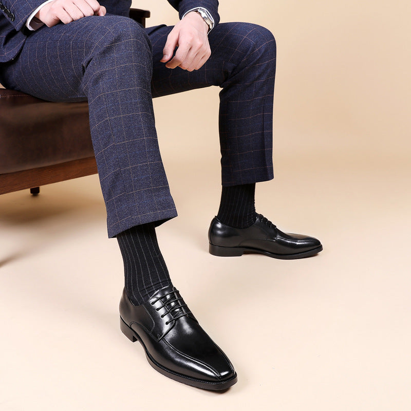 Fashion Brushed Square Toe Laces Leather Shoes
