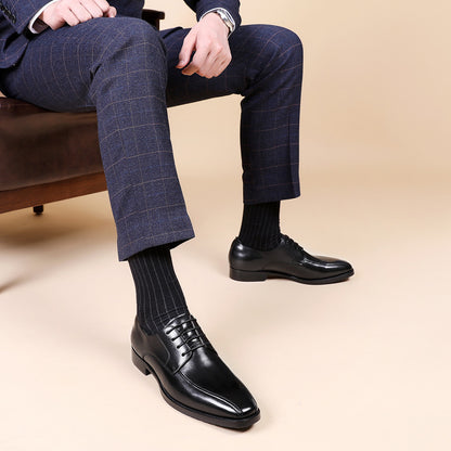 Fashion Brushed Square Toe Laces Leather Shoes