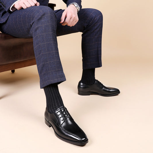 Fashion Brushed Square Toe Laces Leather Shoes