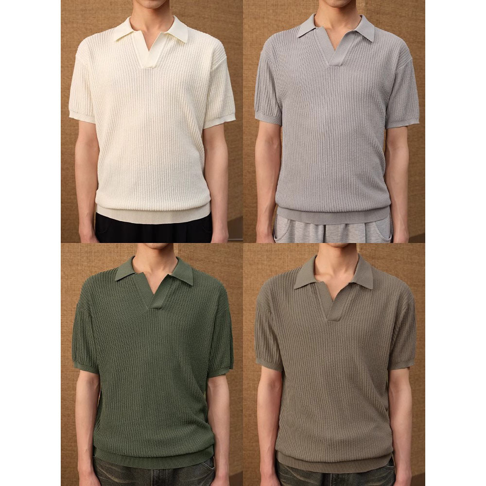 Polo  Style Collar Stripes Ice Silk T-Shirt