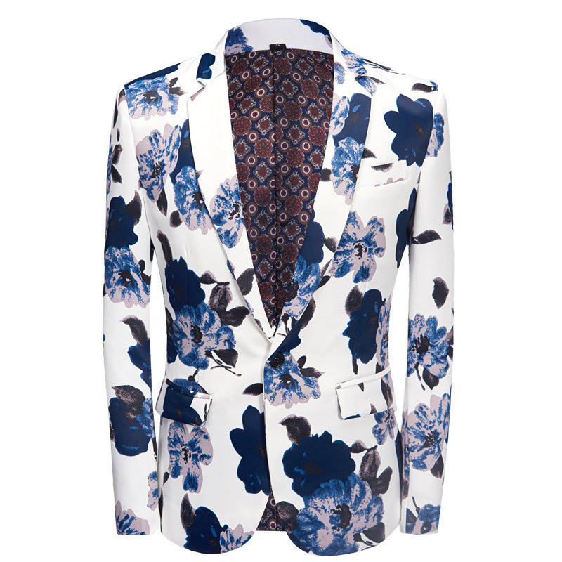Men's Suit Set Blue Flower Performing Costumes