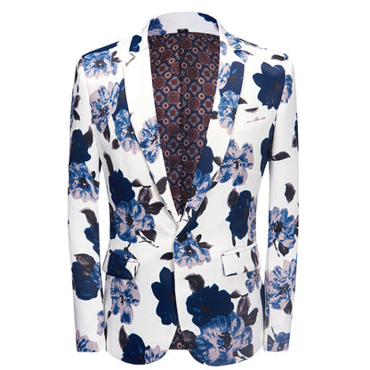 Men's Suit Set Blue Flower Performing Costumes
