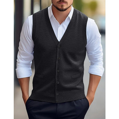 Sleeveless Wool Knit Cardigan Men's Vest