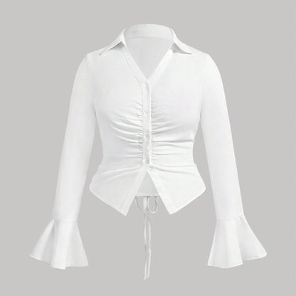 Ladies' Elegant Cinched Belly, Flared Sleeves, Back Strap Shirt