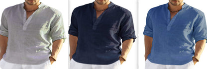 Cotton Linen Long Sleeve Shirt Loose Stand Collar