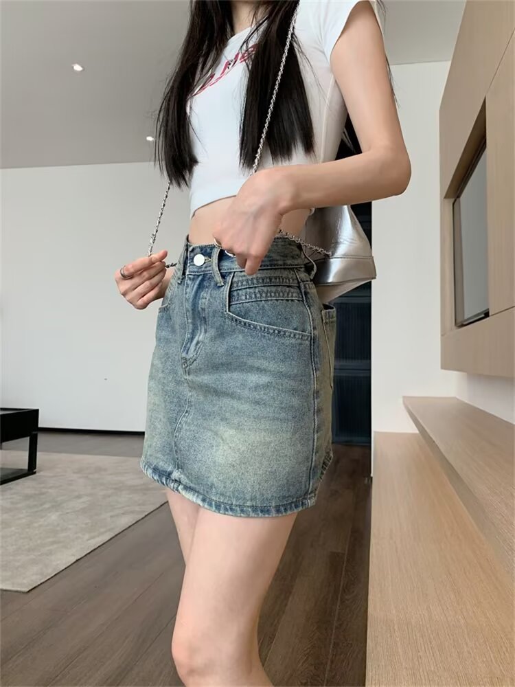 Hot Girl Denim Skirt With Lining High Waist
