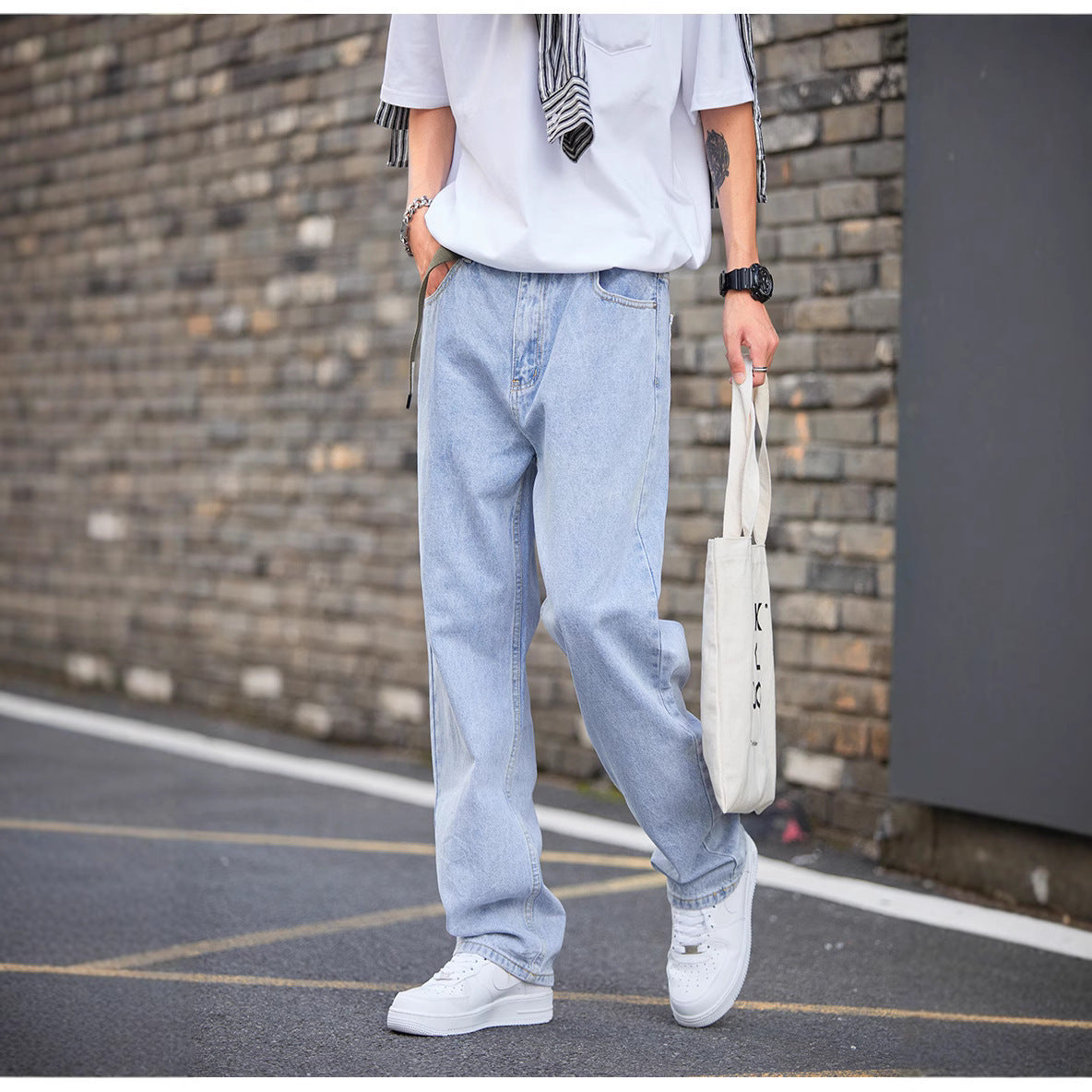 Simple Style Casual All-match Light-colored Jeans