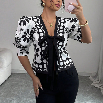 New French Pattern Lantern Half Sleeve Shirt