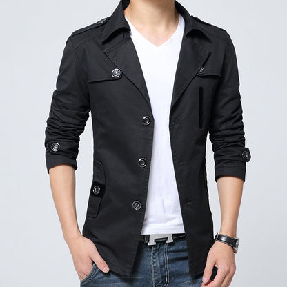 Men's Trench Coat Mid-length Lapel Jacket