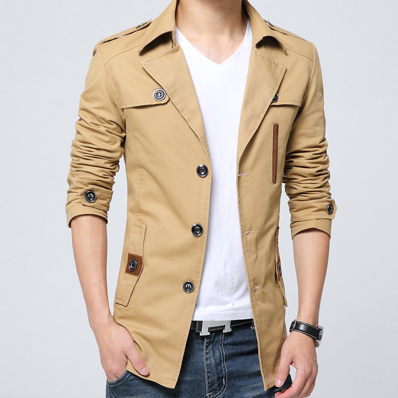 Men's Trench Coat Mid-length Lapel Jacket