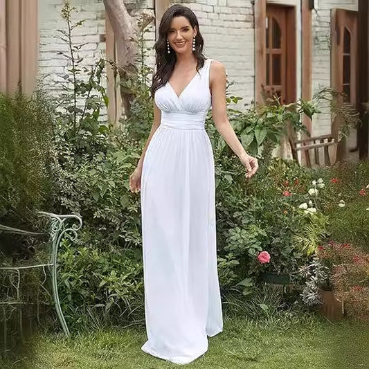 Women's Elegant V-neck Sleeveless Evening Dress