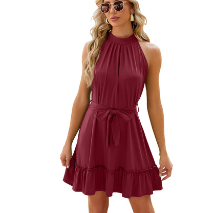 Round Neck Halter Lace-up Dress Women