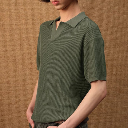Polo  Style Collar Stripes Ice Silk T-Shirt
