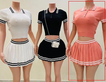 Trendy Tops Pleated Skirt Two-piece Set