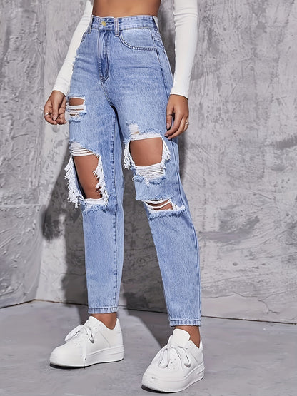 Waist Ripped Denim Trousers