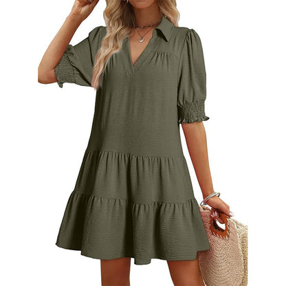 Polo Collar Half Pleated Dress