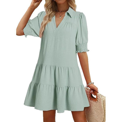 Polo Collar Half Pleated Dress
