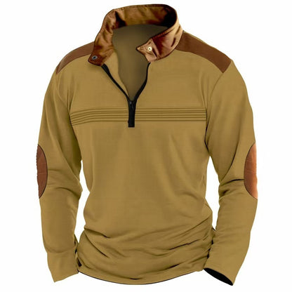 Elegant Men's Stitching Polo Shirt Long-sleeve Zipper