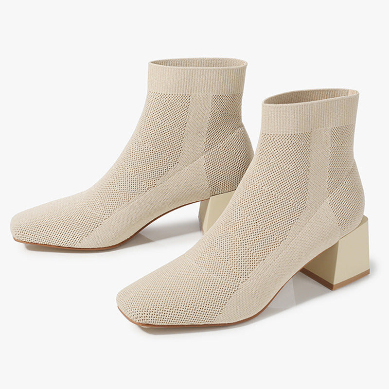 Ladie's All-match Stretch Knitted Booties
