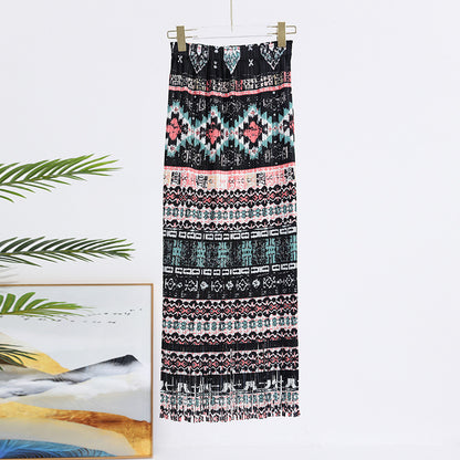 Ladie's Pleated Print Skirt